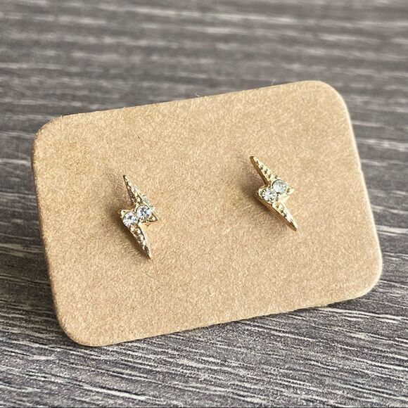 Tiny Lightning Bolt Stud Earrings Gold - Picture 2 of 2
